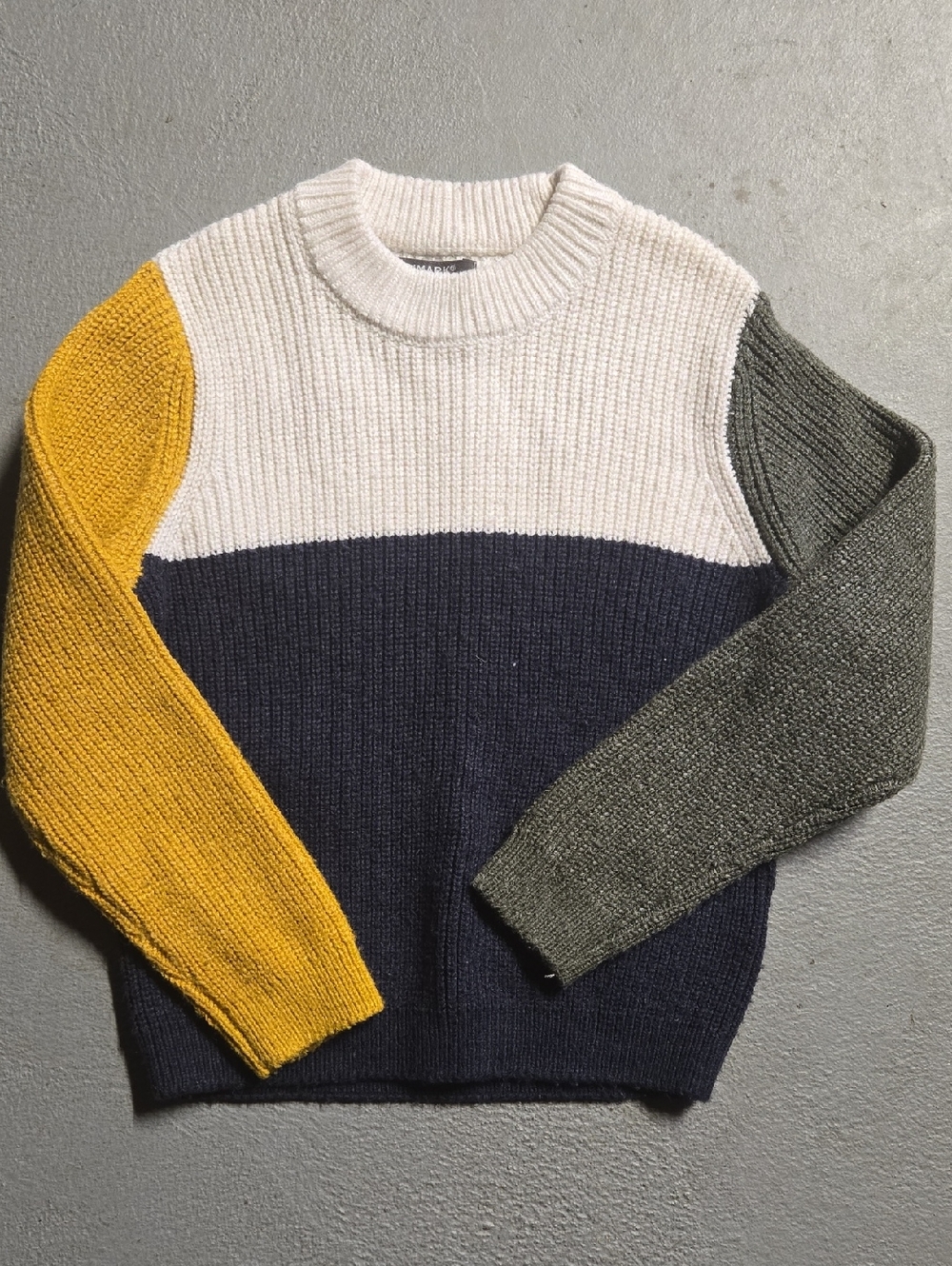 Primark Kids Colorblock Crewneck Sweater - Navy, Cream, Mustard & Olive